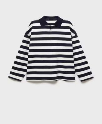 MANGO - Women's Striped Polo-Neck Sweatshirt