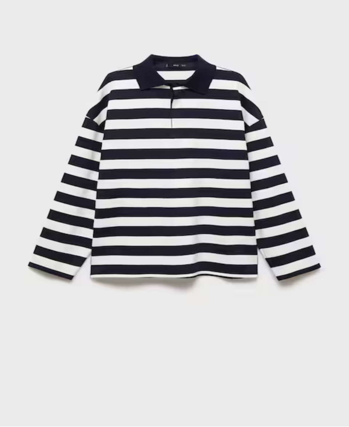 Women's Striped Polo-Neck Sweatshirt - Dark Navy