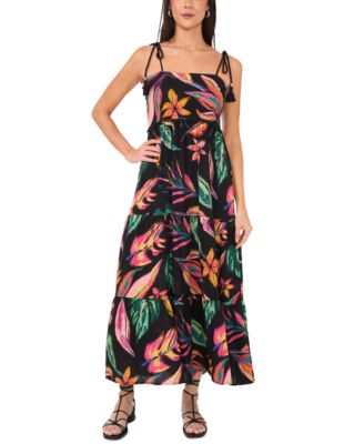 Vince Camuto - Women's Printed Rope-Strap Tiered Maxi Dress
