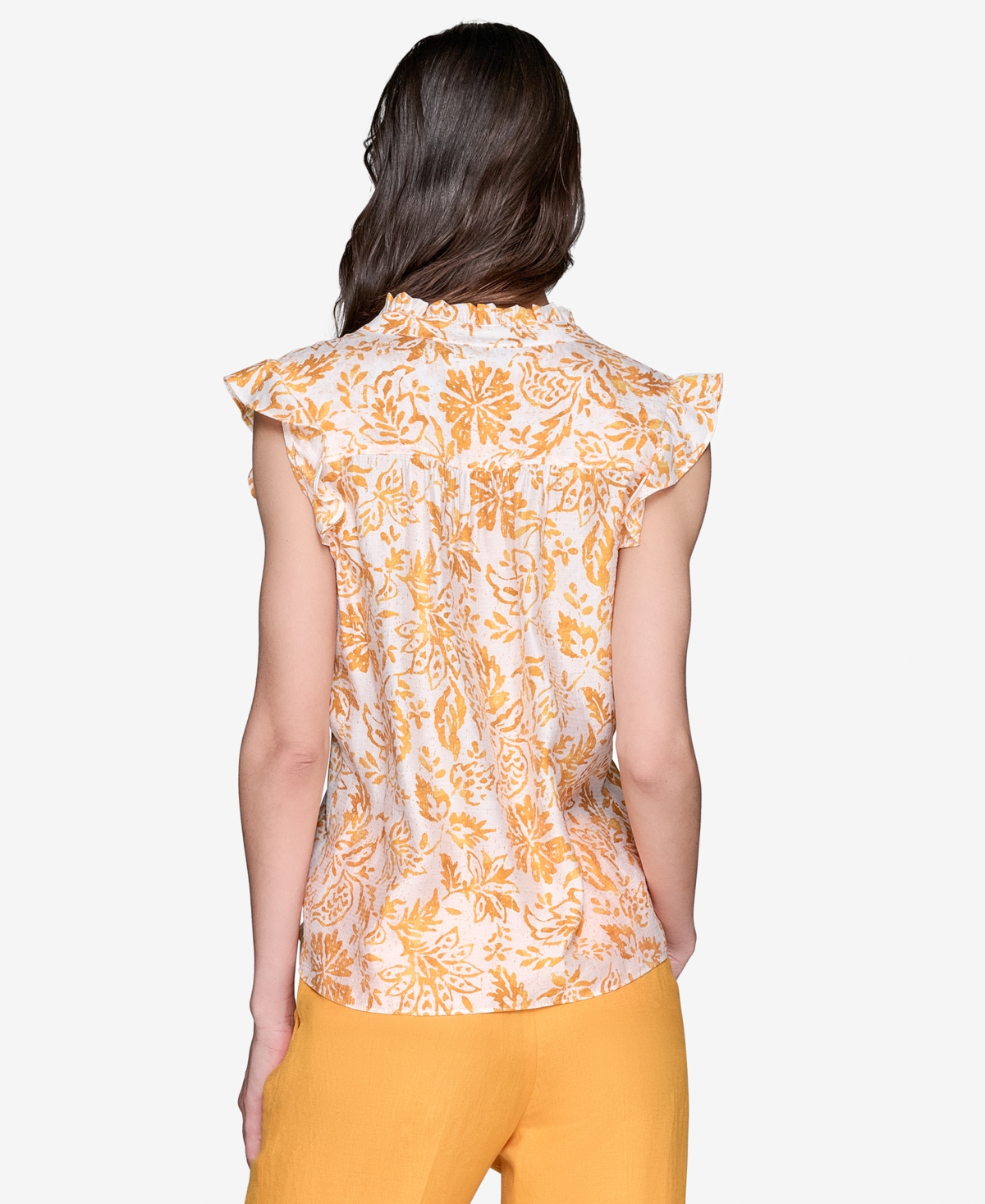 Karl Lagerfeld Women's Printed Split-neck Flutter-sleeve Blouse