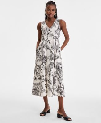 London Times - Women's Godet Floral-Print V-Neck A-Line Dress