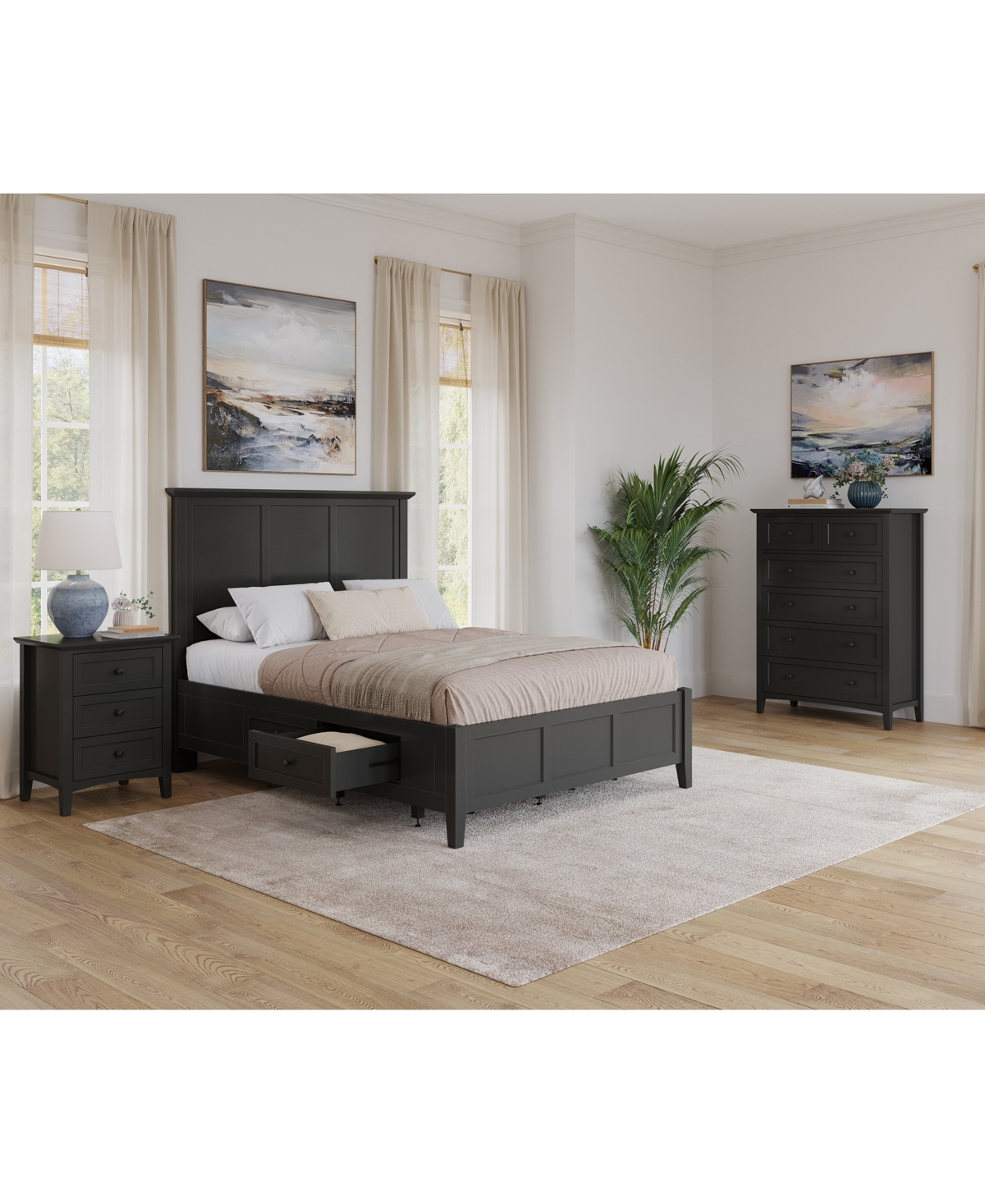 Macy's Hedworth King Storage 3-pc. Set (bed, Chest & Nightstand) In Black