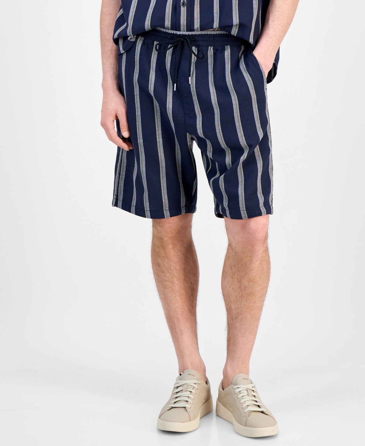 Hugo Boss Hugo Ronan Stripe Oxford Shorts In Blue