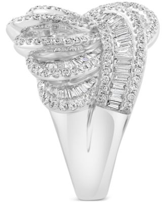 EFFY&reg; Diamond Round & Baguette Curved Cluster Statement Ring (1-1/2 ct. t.w.) in 14k White Gold