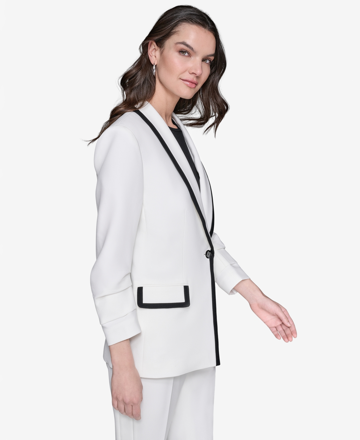 Shop Karl Lagerfeld Women's Contrast-trim One-button Blazer