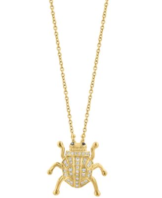 EFFY&reg; White Diamond (1/6 ct. t.w.) & Black Diamond Accent Beetle Pendant Necklace in 14k Gold, 17" + 1" extender