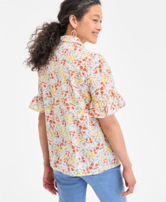 Petite Madison Ditsy Shine Camp Shirt, Exclusively at Macy's