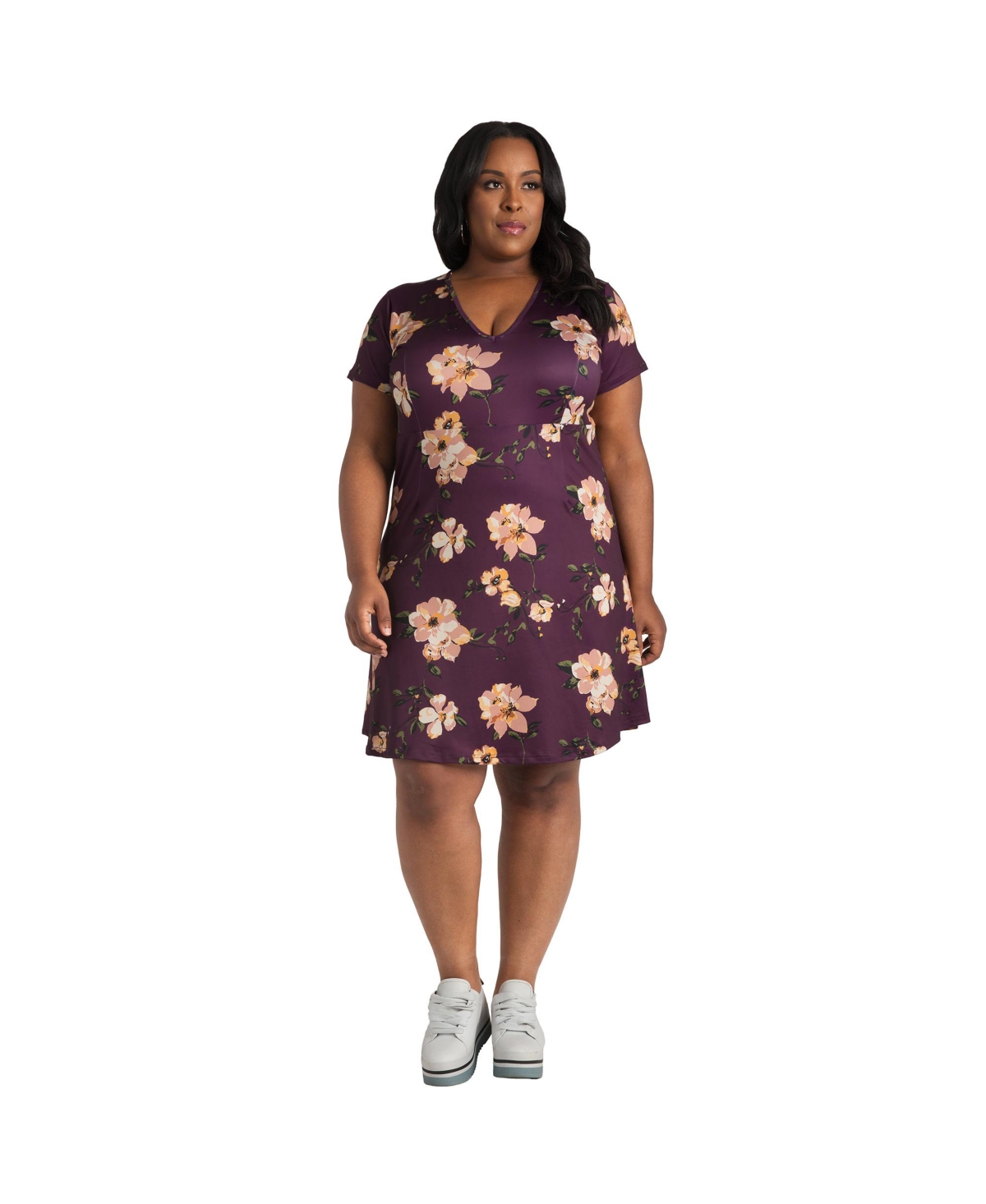 Plus Size Floral Skater Mini Dress - Purple floral