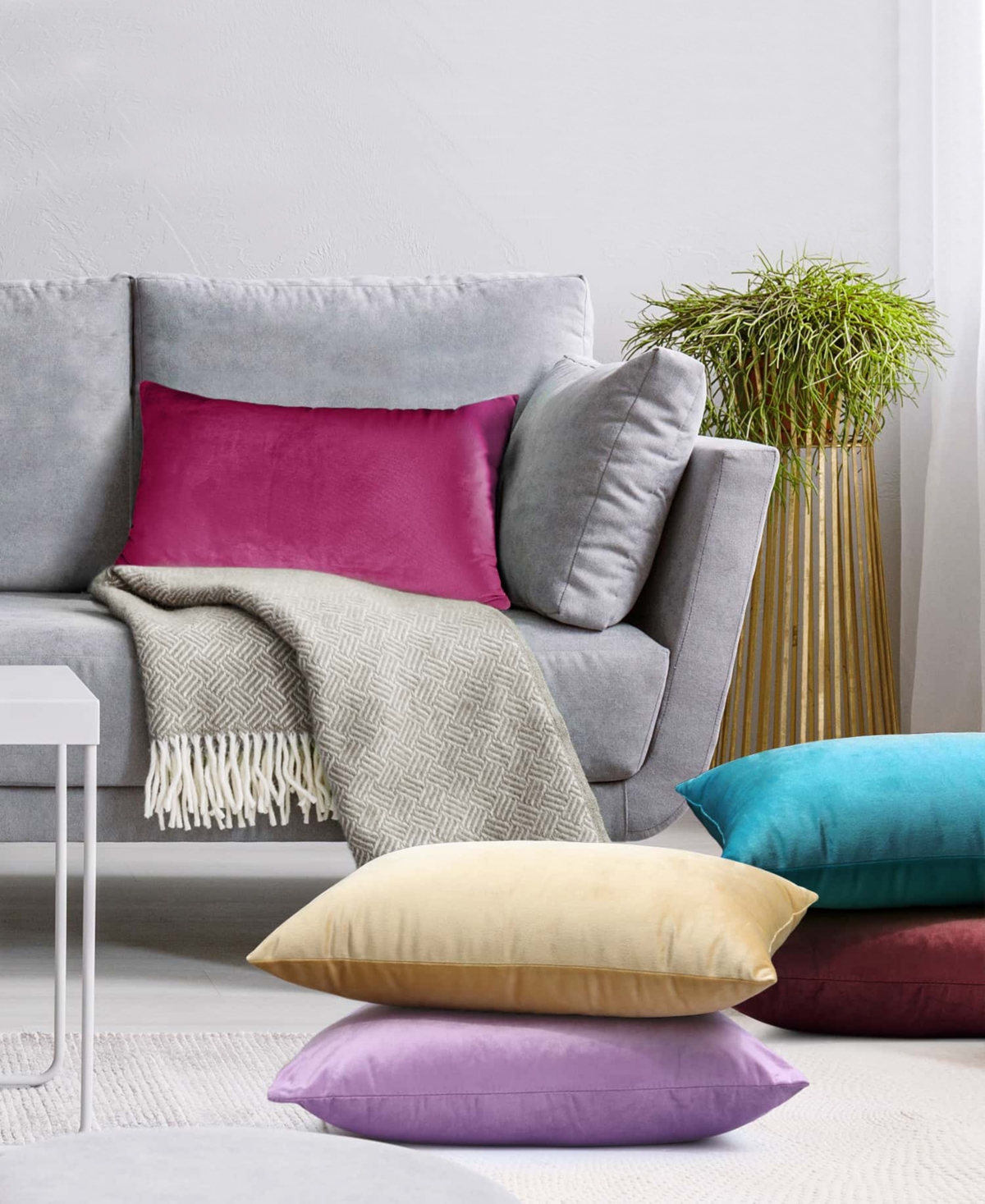 Nestl Elegant 2-pack Velvet Decorative Throw Pillows With Removeable Covers, 12" X 20" In Magenta