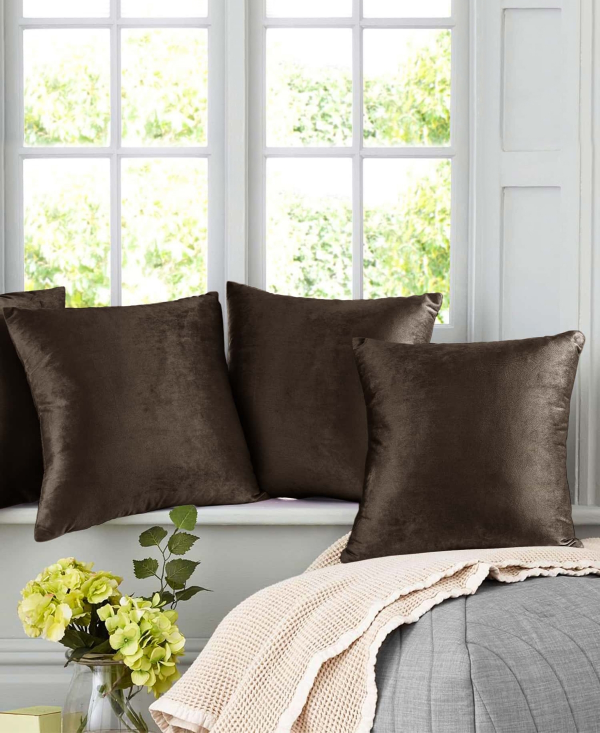 Nestl Elegant 2-pack Velvet Decorative Throw Pillows With Removeable Covers, 18" X 18" In Chocolate Brown