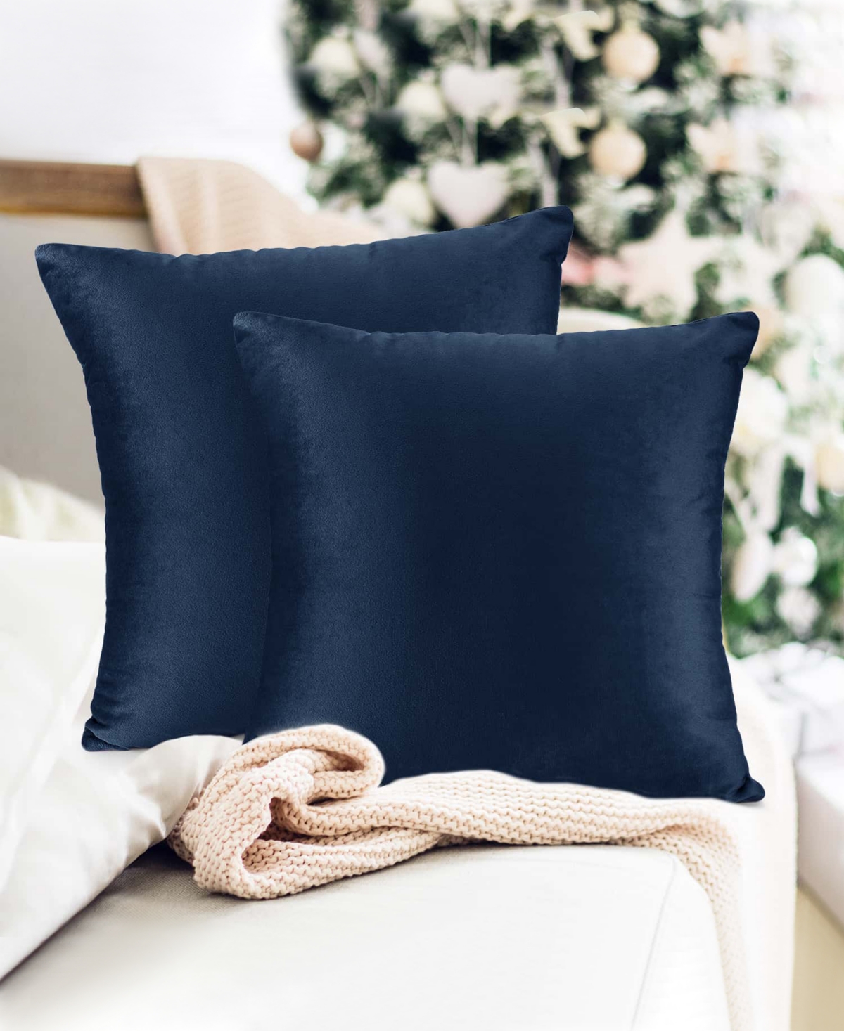 Nestl Elegant 2-pack Velvet Decorative Throw Pillows With Removeable Covers, 24" X 24" In Navy Blue