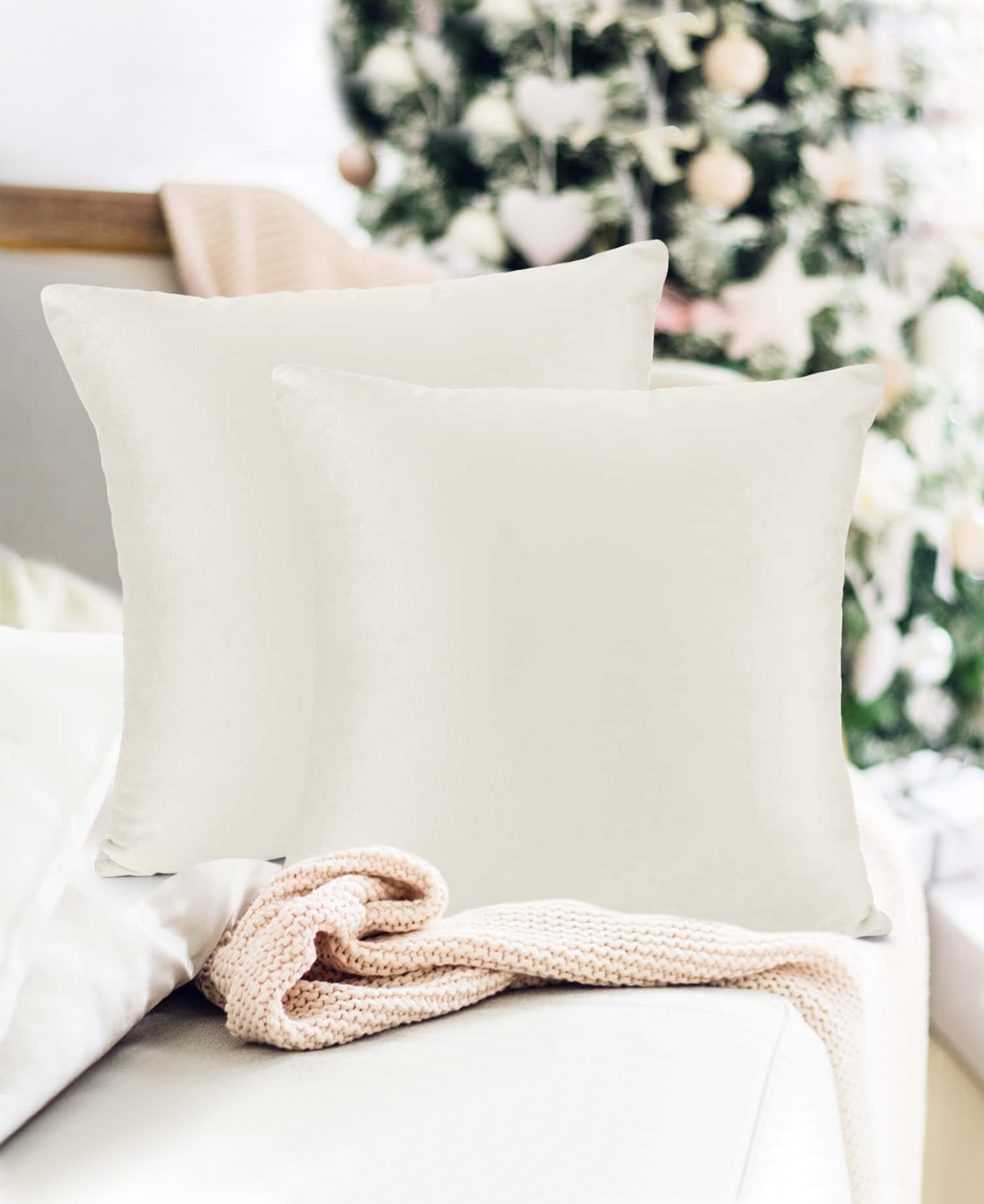 Nestl Elegant 2-pack Velvet Decorative Throw Pillows With Removeable Covers, 24" X 24" In Off White