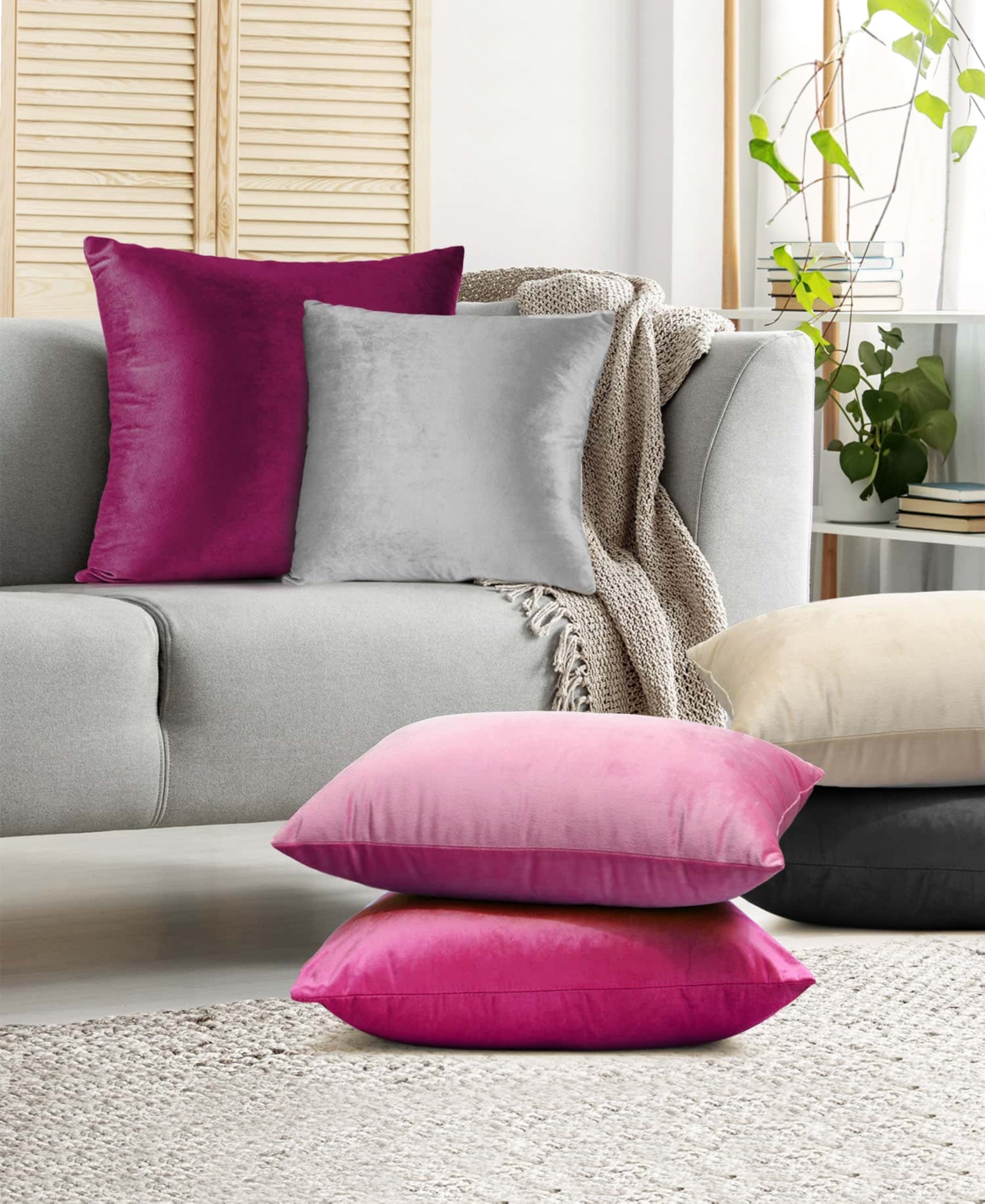 Nestl Elegant 2-pack Velvet Decorative Throw Pillows With Removeable Covers, 26" X 26" In Light Gray