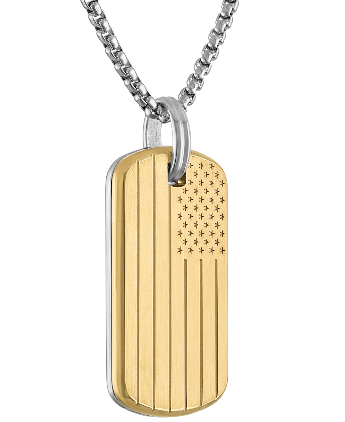 Men's 150th Anniversary American Flag Two-Tone Stainless Steel Dog Tag Pendant 24" Necklace - Silver-tone