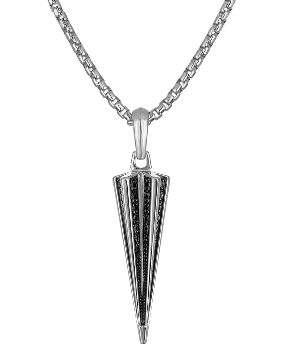 Bulova Men's Icon Sterling Silver Black Diamond (1/4 Ct. T.w.) Spike Pendant Necklace, 24" + 2" Extender In Silver