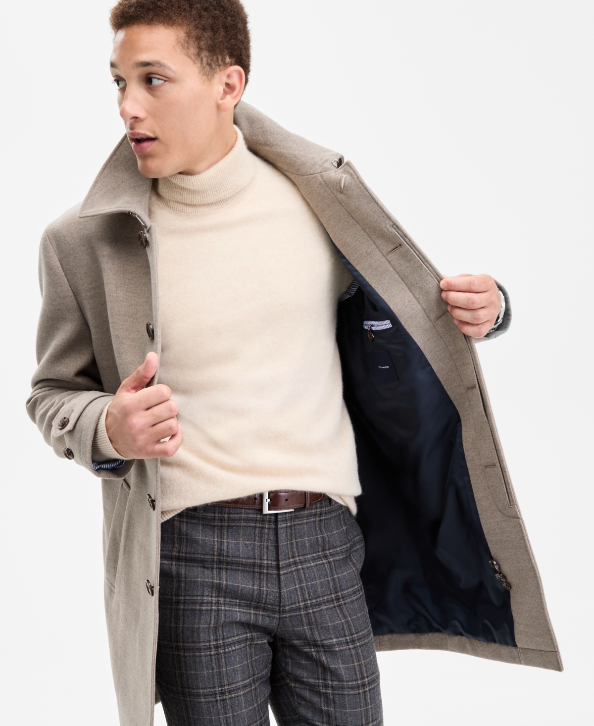 Tommy Hilfiger Men Classic Fit Melange Overcoat In Nude