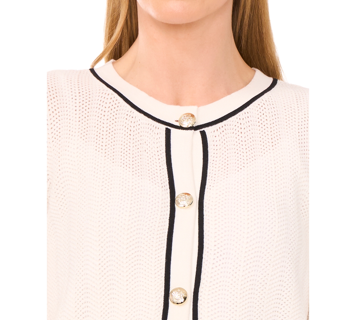 Cece Contrast Detail Cotton Cardigan In White