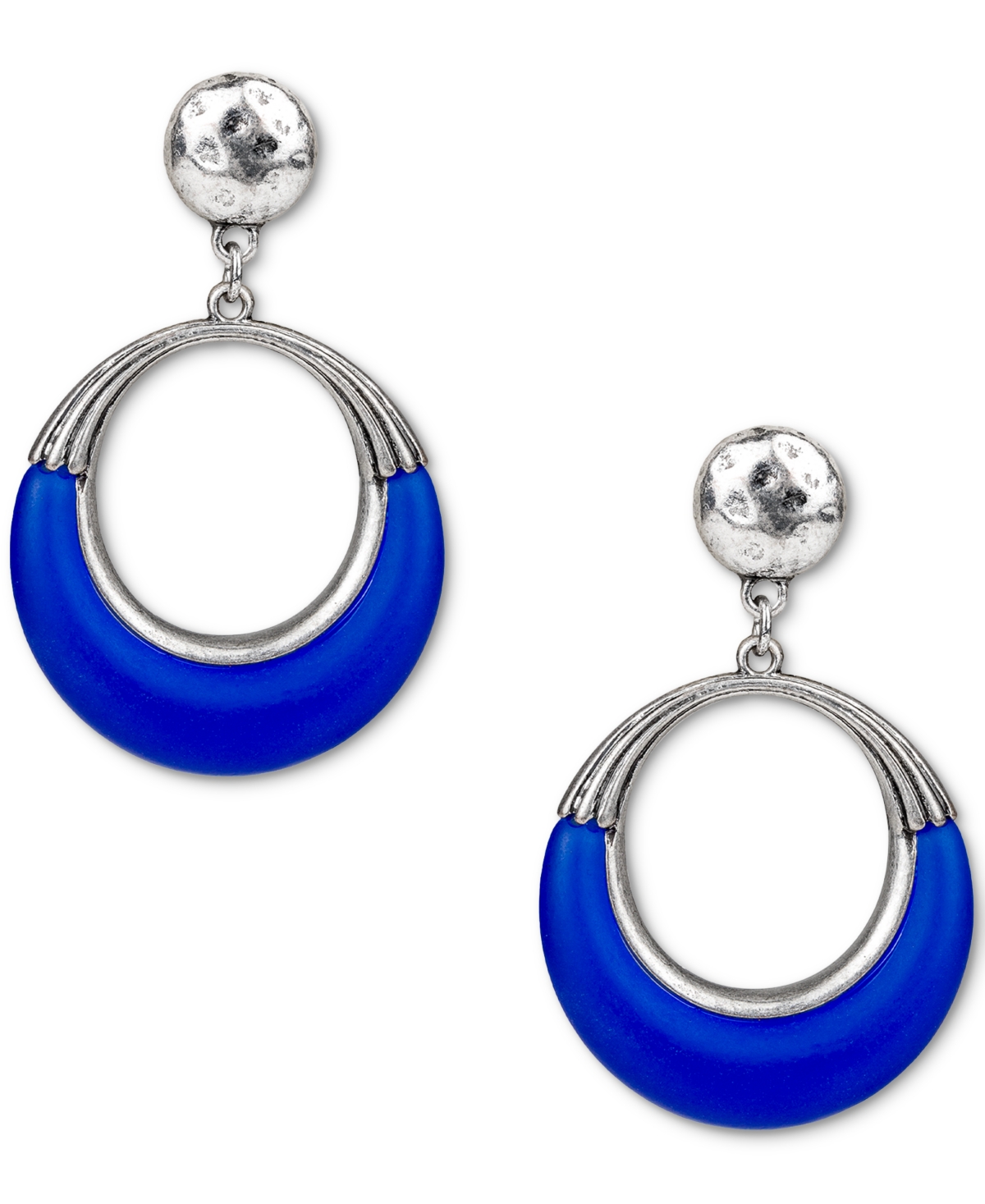 Silver-Tone Half Color Doorknocker Drop Earrings - Burnished