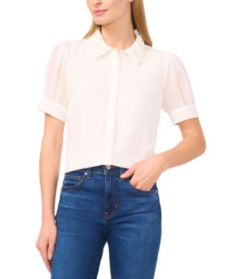 CeCe - Women's Embellished Puff-Sleeve Shirt