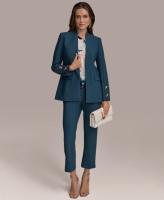 Womens Button Sleeve Blazer Slim Leg Ankle Pants Regular Petite