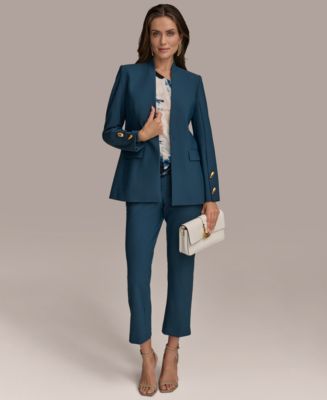 売れ筋商品|||ダナ キャラン ニューヨーク カットソー トップス レディース Women's One-Button Long Blazer Blk/ivy DKNY by Donna Karan Ruched Sleeve One-Button Blazer & Wide