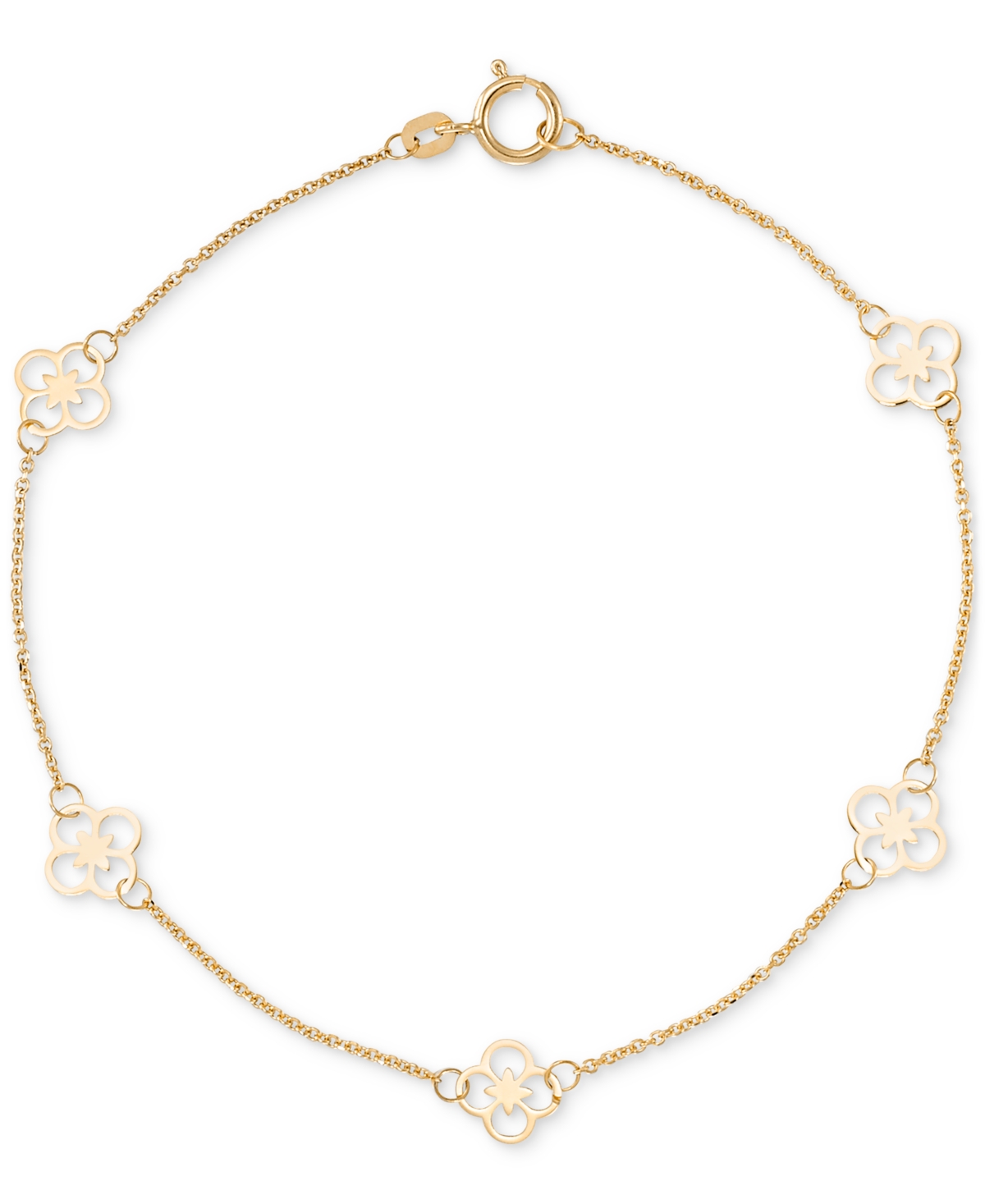 Polished Openwork Clover Station Link Bracelet in 10k Gold - Yellow Gold