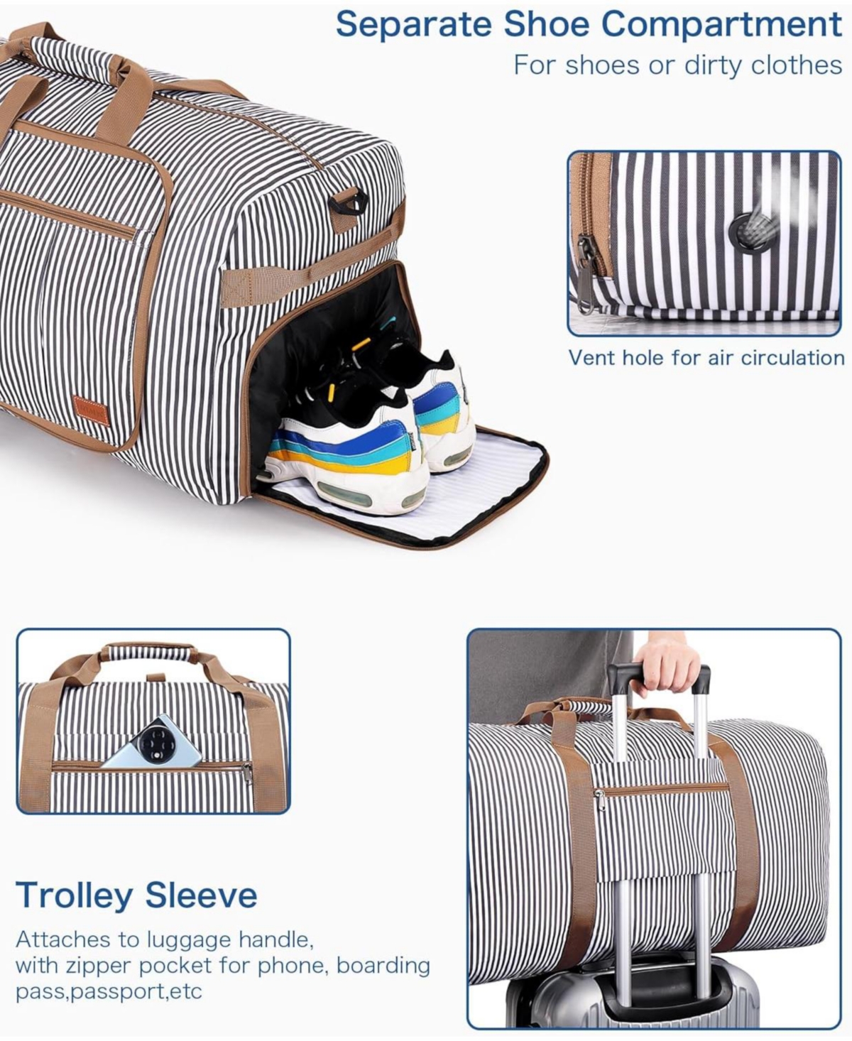 Urtala 120L Foldable Collapsible Travel Duffle Bag for Men and Women with Shoe Compartment