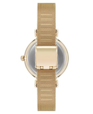 Women's Premium Round Gold-Tone Stainless Steel Mesh and Black Dial Watch, 29mm