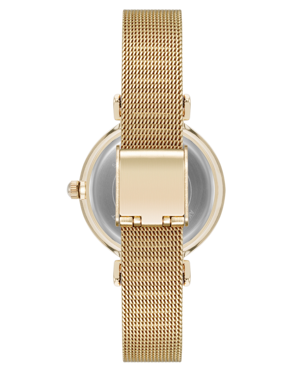 Anne Klein Women's Premium Round Gold-tone Stainless Steel Mesh And Black Dial Watch, 29mm In Black,gold-tone