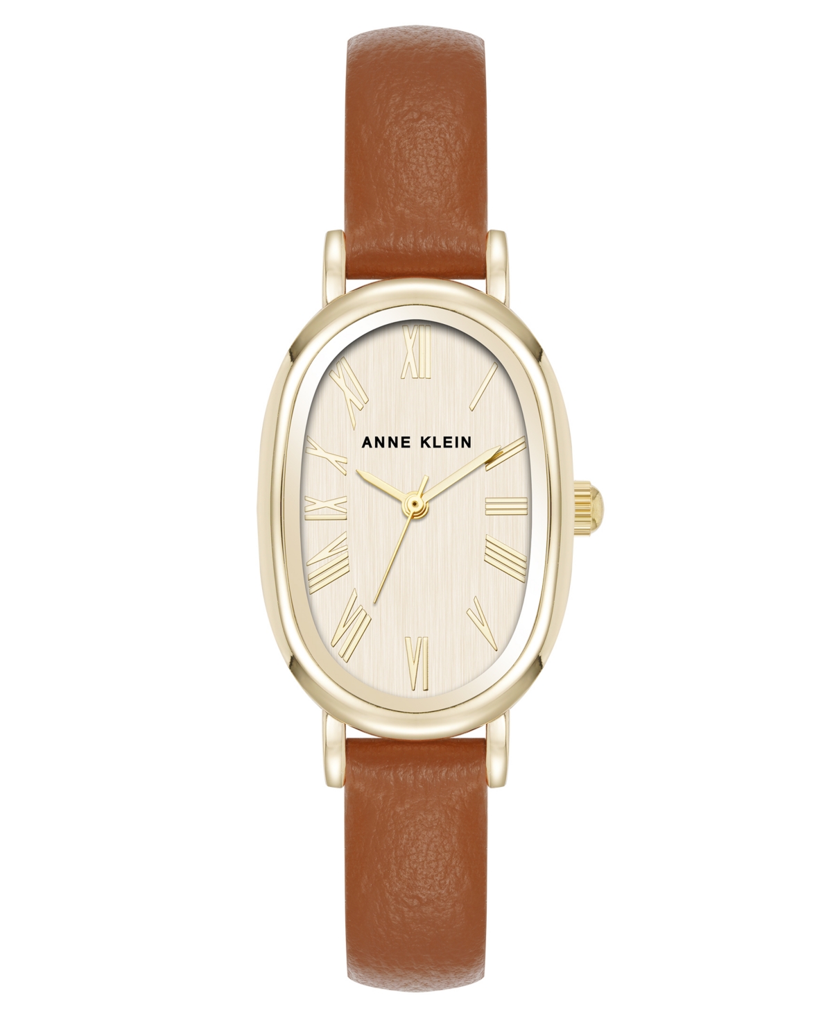 Shop Anne Klein Women's Quartz Oval Brown Polyurethane Leather And Gold-tone Metal Alloy Watch, 23mm In Brown,gold-tone