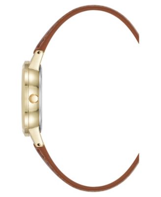 Women's Quartz Casual Brown Polyurethane Leather and Gold-Tone Metal Alloy Boyfriend Watch, 34mm