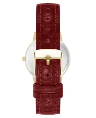 Women's Quartz Casual Red Polyurethane Leather and Gold-Tone Metal Alloy Boyfriend Watch, 34mm