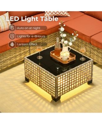 13 Piece Outdoor Patio Furniture Sets with Fire Pit Table,All Weather Wicker Sectional Sofa with Extra Deep Patio Swivel Chairs and Solar Powered Coffee Table for Porch,Garden,Backyard