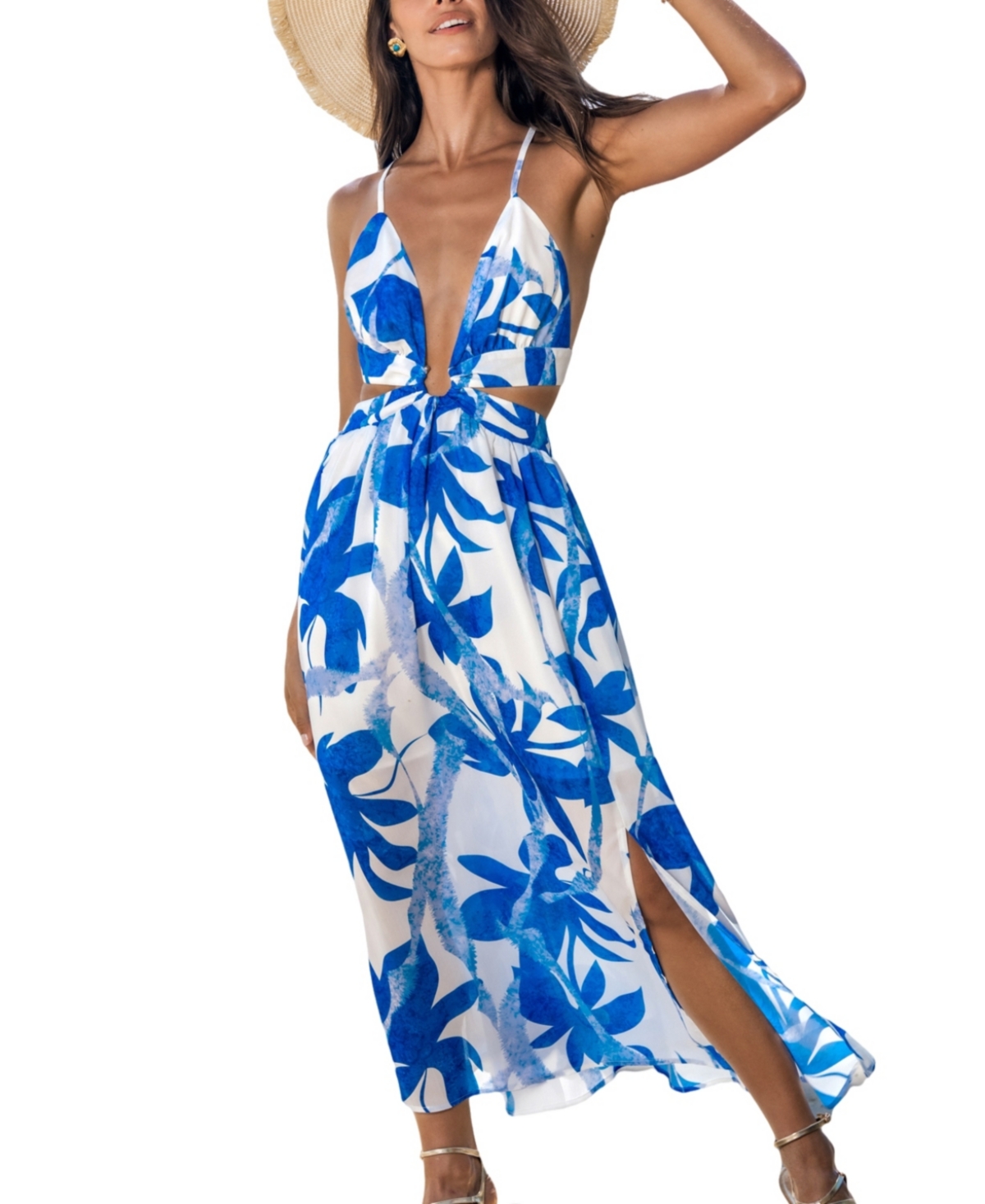Women's Misty Falls Floral Maxi Beach Dress - Medium blue