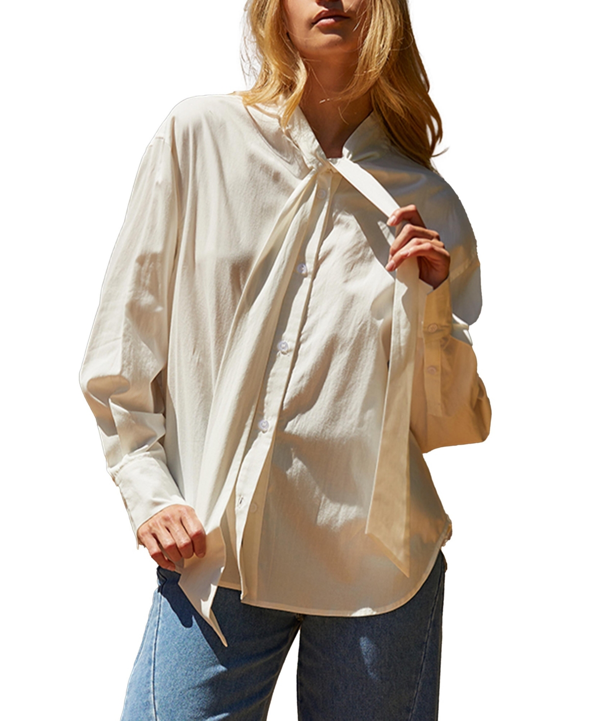 Women's Blaire Neck Tie Button Up Blouse - White