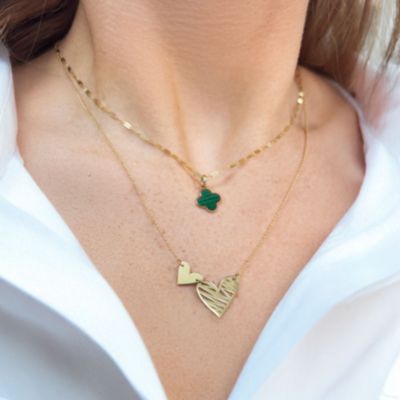 Malachite Clover Charm 14K Gold - 14 millimeters