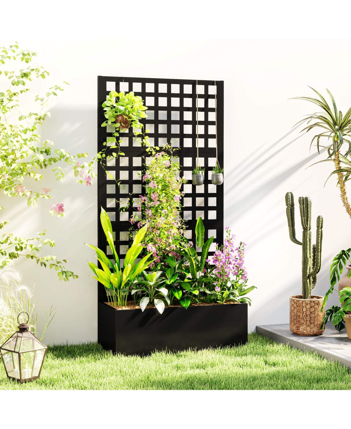 Outsunny Metal Planter Box with Trellis, Drain Holes, 35"x16"x70",