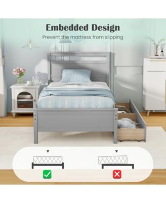 Twin Size Wooden Bed Frame with 2 Drawers for Teens and Adults