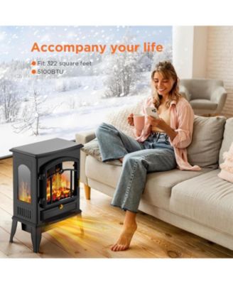 Electric Fireplace Stove, Freestanding Fireplace Heater with Realistic Flame, 1000/1500W Fireplace Heater, Overheating Safety Device, Thermostat, Adjustable Flame Brightness