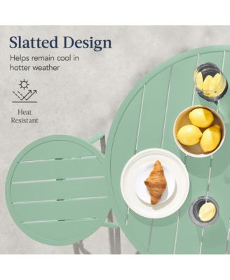 3-Piece Steel Patio Bar Height Round Bistro Set w/ Backless Stools, Slatted Design