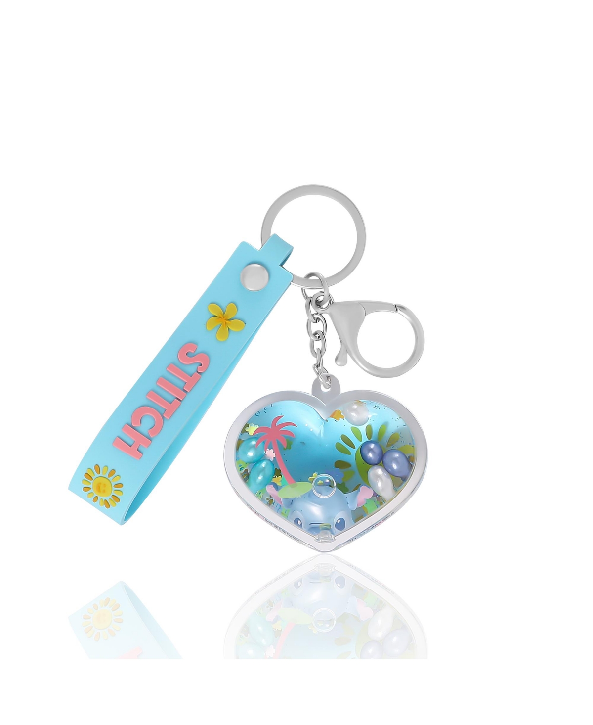 Disney Lilo & Stitch Heart Keychain with Floating Stitch Charm