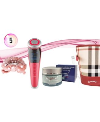 Rejuvenation Lifting Device EMS Technology Warm and Cool LED Massage Bundle with le preel Paris Night Time Cream, USB Cable, Headband and Bag