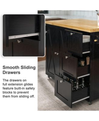 Rolling Kitchen Island Cart with Drop-Leaf Countertop, Barn 3Drawers