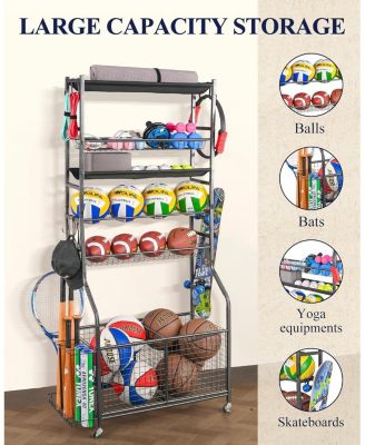 Weight Capacity Sports Storage Garage Organizer for Balls Yoga Mats Multifunction Equipment Rack