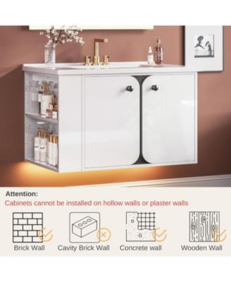 30" Bathroom Vanity with Sink, Floating Bathroom Sink Cabinet