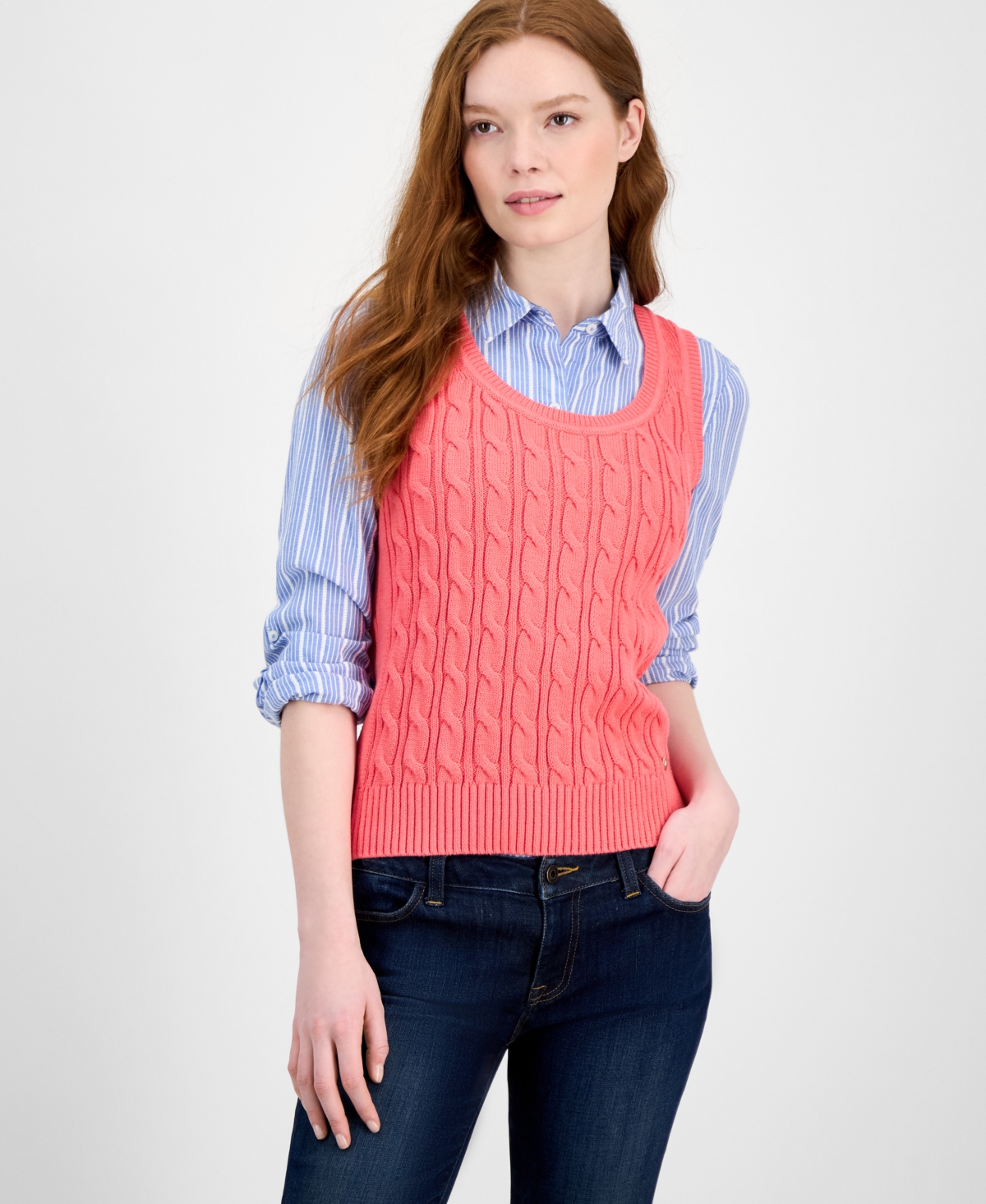 Tommy Hilfiger Women's Cotton Cable-knit Sweater Tank Top