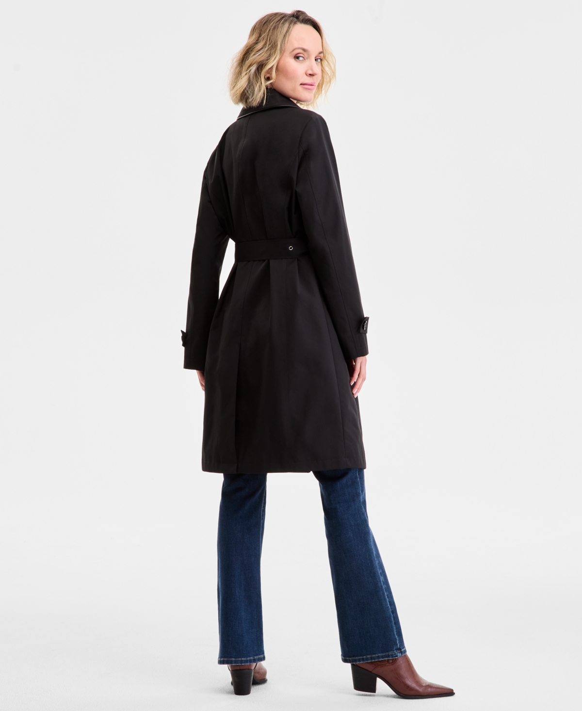 Michael Kors Michael  Petite Single-breasted Belted Trench Coat In Black