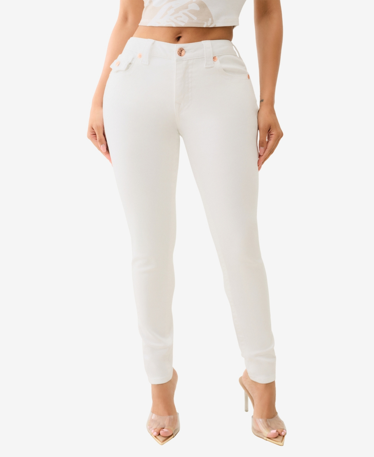 Shop True Religion Women's Jennie Skinny Curvy Flap Jeans In Optic White