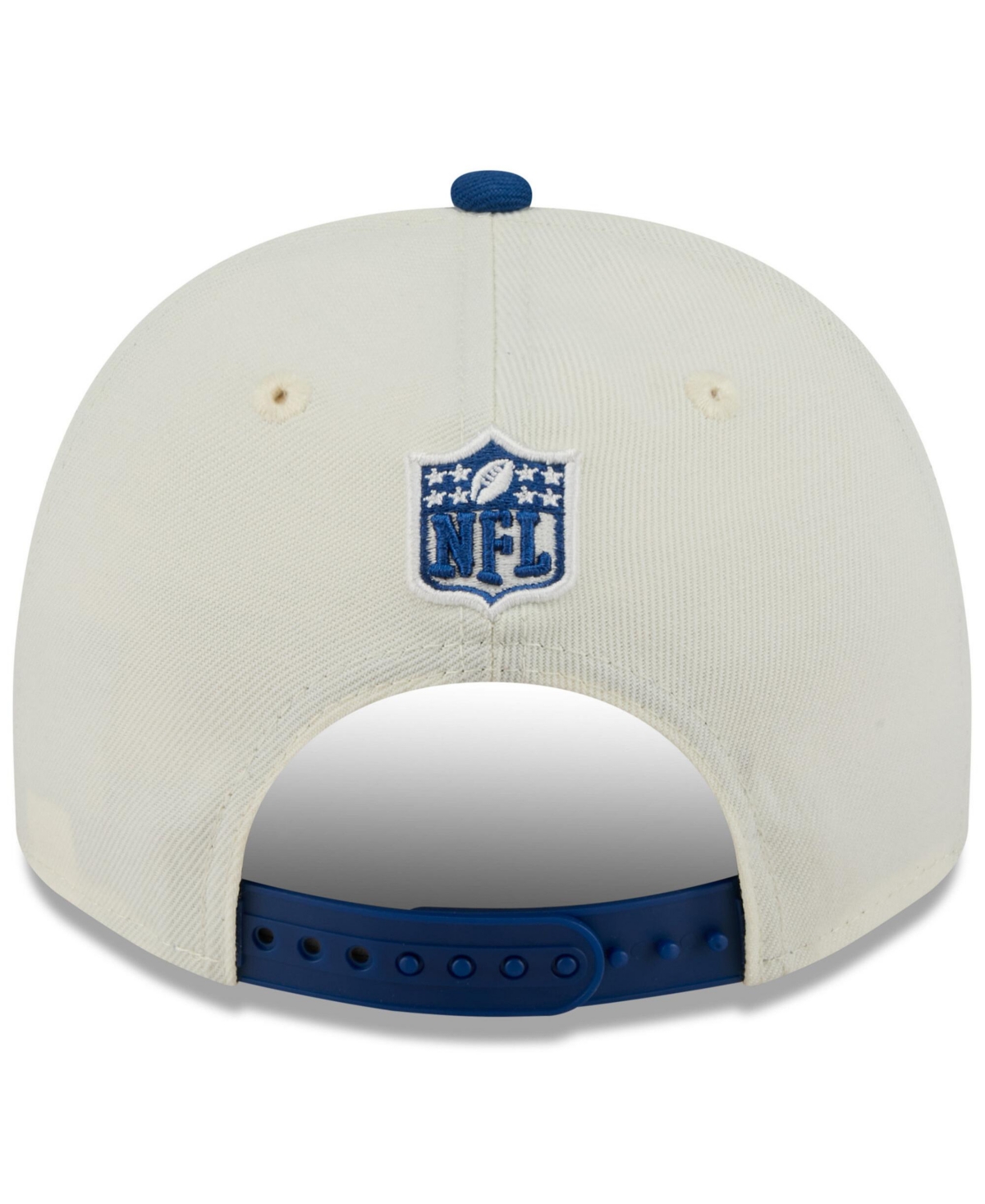 NEW ERA MEN'S CREAM/ROYAL INDIANAPOLIS COLTS 2025 NFL DRAFT A-FRAME 9FIFTY SNAPBACK HAT 