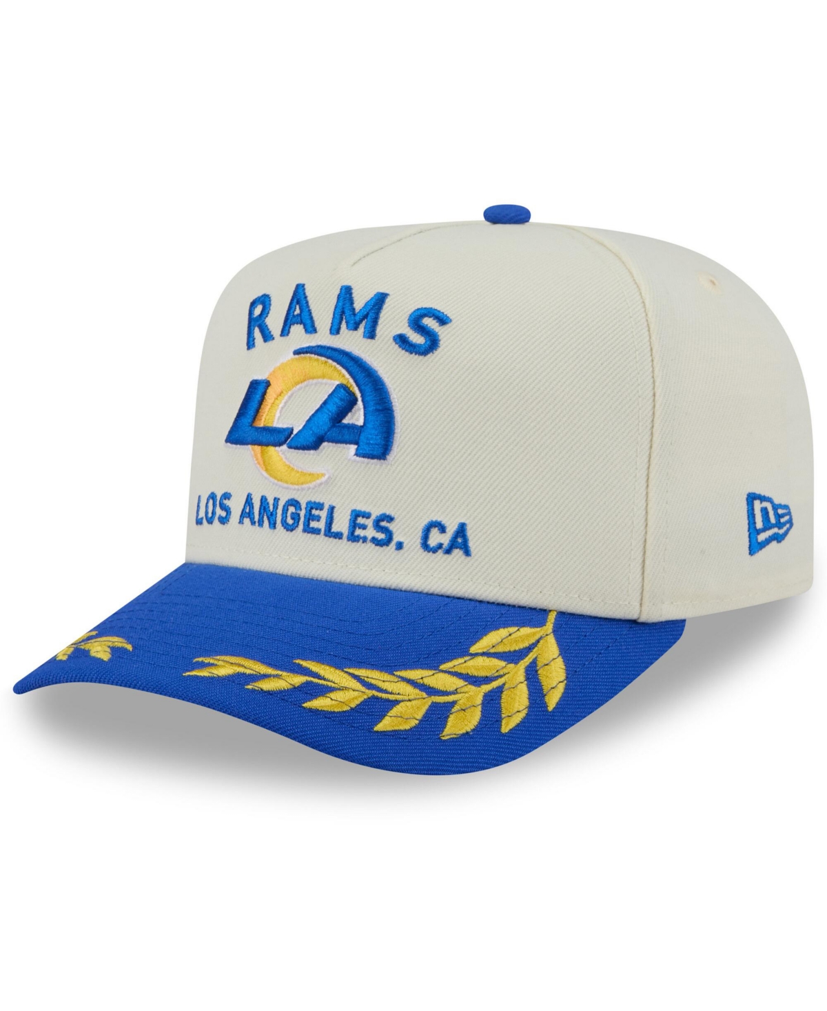 NEW ERA MEN'S CREAM/ROYAL LOS ANGELES RAMS 2025 NFL DRAFT A-FRAME 9FIFTY SNAPBACK HAT 